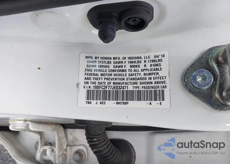 2018 Honda Civic Ex z USA, uszkodzony, nr VIN 19XFC2F77JE032471